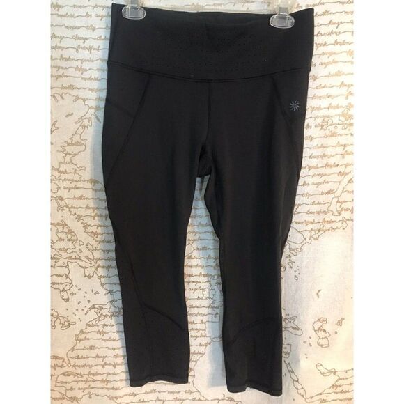 Athleta M leggings perforated leggings workout active black pockets.         C - Picture 1 of 7